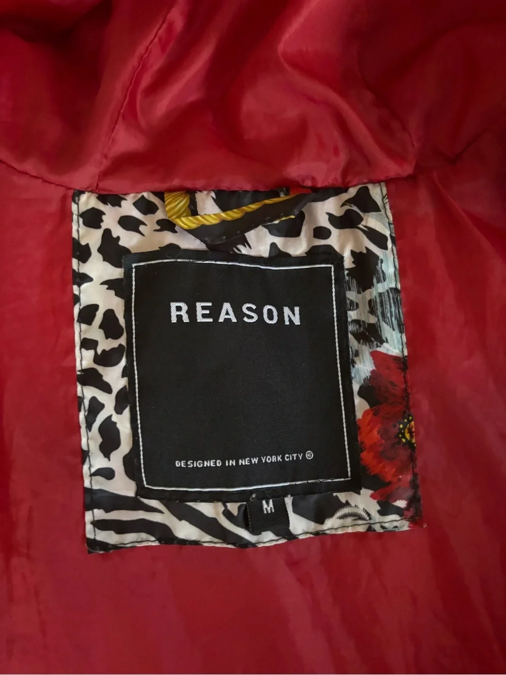 Reason Kids Floral & Animal Print Puffer Jacket in Red, Black, White